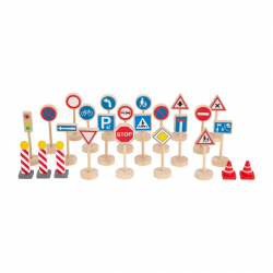 Small Foot Комплект пътни знаци, дървени, 25 части на най-ниска цени