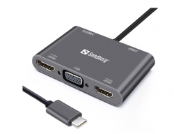 Мрежова карта/адаптер Sandberg USB-C Док 2xHDMI+1xVGA+USB+PD