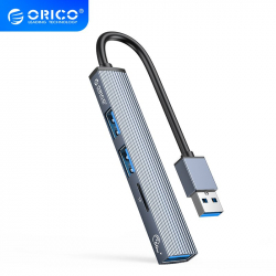 USB Хъб Orico хъб USB3.0-2.0 HUB 3 port + card reader, Aluminum - AH-A12F-GY