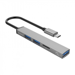 Orico хъб USB3.0-2.0 HUB 3 port + card reader TYPE C, Aluminum - AH-12F-GY