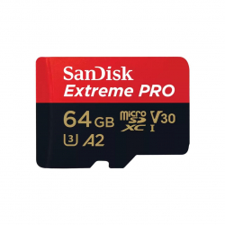 SANDISK Extreme PRO microSDXC, 64GB, Class 10 U3, A2, V30, 90 MB-s с адаптер