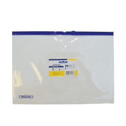 Office 1 Папка със син цип и джоб за визитка, А4, прозрачна на най-ниска цени