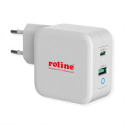 Принадлежност за смартфон ROLINE 19.11.1041 :: USB зарядно у-во, 2 порта 1x QC3.0 + 1x C (PD)