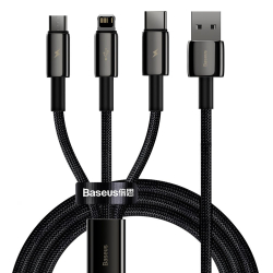 Кабел/адаптер Kабел Baseus Tungsten 3в1 USB-А към Type C - Lightning - micro USB 3.5 A, 1.5м черен