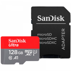 SanDisk Ultra microSDXC 128GB + SD Adapter 140MB-s A1 Class 10 UHS-I;