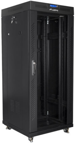 Шкаф за техника - Rack Lanberg rack cabinet 19" free-standing 27U - 600x600 self-assembly flat pack with glass door LCD, black