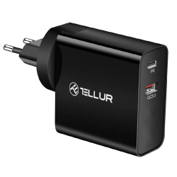 Принадлежност за смартфон Tellur Dual-Port PD стенно зарядно, с бързо зареждане, 2 x USB, 6A, черно