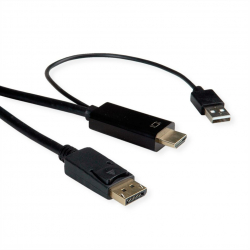 Кабел/адаптер ROLINE 11.04.5992 :: HDMI към DisplayPort v1.2 кабел, активен, M-М, 2 м