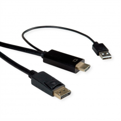 Кабел/адаптер ROLINE 11.04.5992 :: HDMI към DisplayPort v1.2 кабел, активен, M-М, 2 м на най-ниска цени