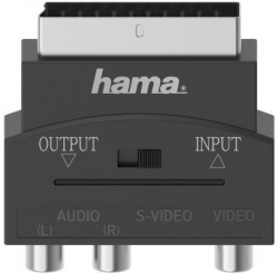 Кабел/адаптер Преходник HAMA S-VHS, 3 х Чинч(1хVideo+2xAudio) - Скарт, Черен
