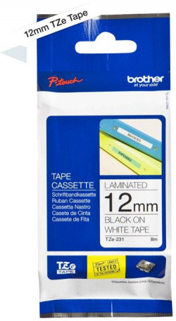 Касета за етикетен принтер BROTHER ТИП TZ - 12 mm BLACK ON WHITE TAPE - P№TZE231