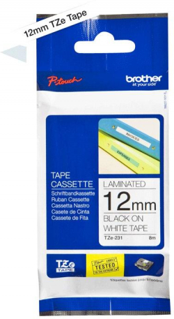 Касета за етикетен принтер BROTHER ТИП TZ - 12 mm BLACK ON WHITE TAPE - P№TZE231 на най-ниска цени