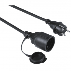 Контакт HAMA Outdoor, Шуко мъжко, Шуко женско, 5 m, IP44, Черен