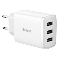 Принадлежност за смартфон Зарядно устройство Baseus Compact CCXJ020102 USB троен порт, 17W, бяло