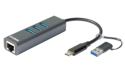 Мрежова LAN карта/адаптер D-Link USB-C-USB to Gigabit Ethernet Adapter with 3 USB 3.0 Ports