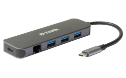 USB Хъб D-Link 5-in-1 USB-C Hub with Gigabit Ethernet-Power Delivery