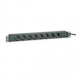 Контакт за шкаф ROLINE 19.07.1623 :: PDU за 19" шкаф, 8 x IEC320 - C14 M, 10A fused, черен 2.0 м.