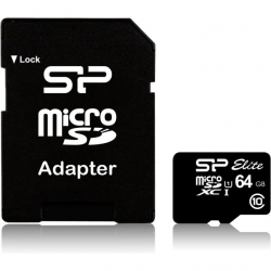 SD/флаш карта Карта памет Silicon Power Elite, 64GB, Micro SDHC-SDXC, UHS-I, SD Adapter