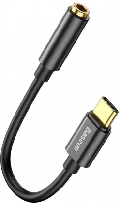 Кабел/адаптер Baseus CATL54-01, USB Type-C, 3.5 мм аудио жак, 9см, черен