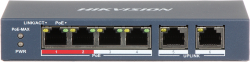 Комутатор/Суич HikVision DS-3E0106P-E/M, 4x 10/100Mbps PoE, 2х UpLink, 35 W, 1.2 Gbps, 48 VDC, 0.8 A