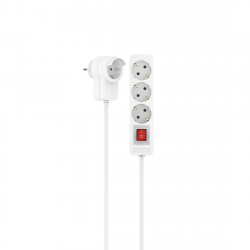 Контакт HAMA Power strip, 3 гнезда, 1.4м, Допълнителен контакт, Бутон вкл-изкл, Бял