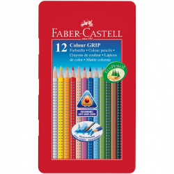 Канцеларски продукт Faber-Castell Акварелни моливи Grip 2001, 12 цвята, в метална кутия