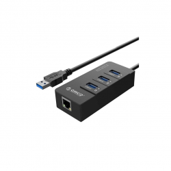 USB Хъб Orico HR01-U3-V1-BK-PRO, 3х USB 3.0, 30см кабел, черен