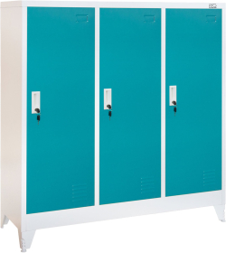 Гардероб RFG, метален, троен, с три врати, 120 х 40 х 120 cm, бял, с тюркоазени врати