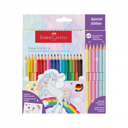 Канцеларски продукт Faber-Castell Цветни моливи Grip 2001, 18 стандартни и 6 блестящи цвята