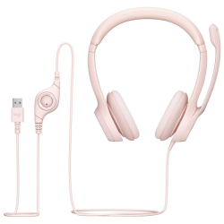 Слушалки Слушалки с микрофон Logitech H390, USB, Розови