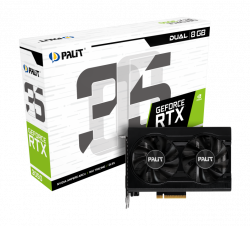Видеокарта Palit GeForce RTX 3050 Dual, 8GB GDDR6, 128bit, 3x DP 1.4a, 1x HDMI 2.1, 6-pin