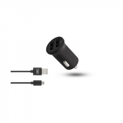 Принадлежност за смартфон TNB Зарядно за кола, 2 USB порта, micro USB кабел, 12 W, черно