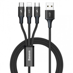 Кабел/адаптер Кабел Baseus Rapid 3-in-1, USB-А към USB-C - Lightning - micro USB, 480 Mbps, Черен