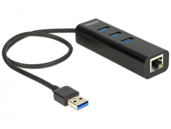USB Хъб Delock DELOCK-62653, 4х USB 3.0, 1х Gigabit LAN, 5 Gbps, черен