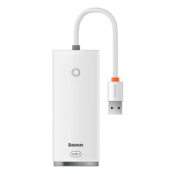 USB Хъб Baseus 5в1, USB-C - 4хUSB-A, 5V, 25см, Бял