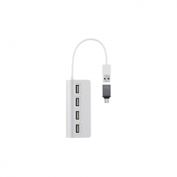 USB Хъб TNB USB Хъб, 4 порта, , USB Type-A, с адаптер USB Type-C, бял