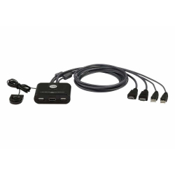 KVM продукт ATEN CS22HF :: 2-портов KVM превключвател, USB, HDMI, FullHD,с вградени кабели