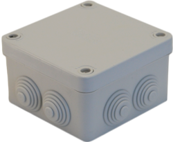 Продукт Разклонителна кутия открит монтаж 105x105 x50mm IP55 Сив капак с пластмасови винтове - Courbi Watertight CR32-21009-100
