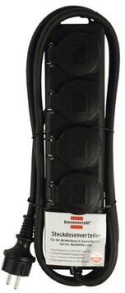 Контакт Разклонител 4x 2P+E Power IP44 със защитни капаци и кабел 2m Черен - Brennenstuhl Power IP44 BS1159960