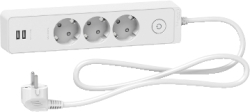 Контакт Разклонител шуко 3x 2P+E с 2x USB порт с ключ и и кабел 1.5m Бял - SCHNEIDER ELECTRIC Unica ST943U1W