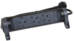 Контакт Разклонител 3x 2P+E Шуко, бутон ON/OFF, с кабел 1.5m, цвят Черен/тъмносив - Legrand Premium 694528