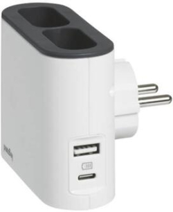 Контакт Адаптер за контакт 2x 2P еврощепсел 6A и 2 странични гнезда USB тип A+C 15W 3A, цвят Бял/сив - Legrand Standart 49401
