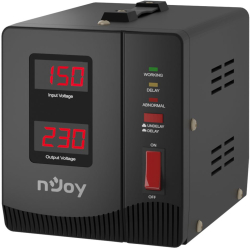 Стабилизатор на напрежение nJoy Alvis 1000, 1000VA, 600W, 1x Schuko, LED индикатори, AVR, Digital дисплей, Черен