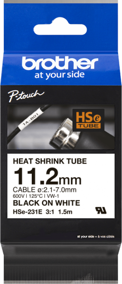 Касета за етикетен принтер Brother HSe-231E 11.2mm Black on White Heat Shrink Tape