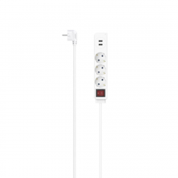 Контакт HAMA Разклонител, 3-гнезда, USB-A 17 W, ключ on-off, 1.4 m, бял