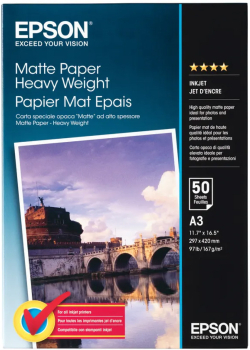 Хартия за принтер EPSON S041261 Matte heavyweight paper inkjet 167g-m2 A3 50 sheets 1-pack