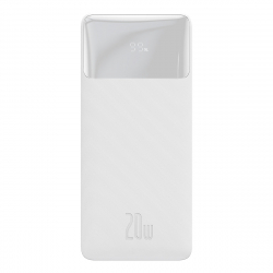 Батерия за смартфон Baseus Bipow, 20000mAh, 20W, Micro USB, USB Type-C, USB 2.0, LED дисплей, Бял