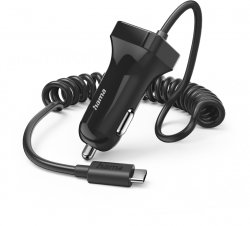 Принадлежност за смартфон Зарядно за кола, HAMA с USB-C кабел, 12 W, 1,0 m, черно