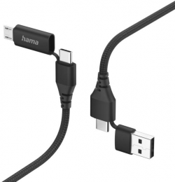 Кабел/адаптер Кабел за зареждане HAMA 4 в 1, USB-C и USB-A - USB-C и Micro-USB, 1,5 м