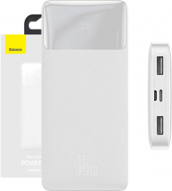 Батерия за смартфон Baseus Bipow PPBD050002 10000mAh 15W + USB-A - Micro USB кабел 0.25m - бял